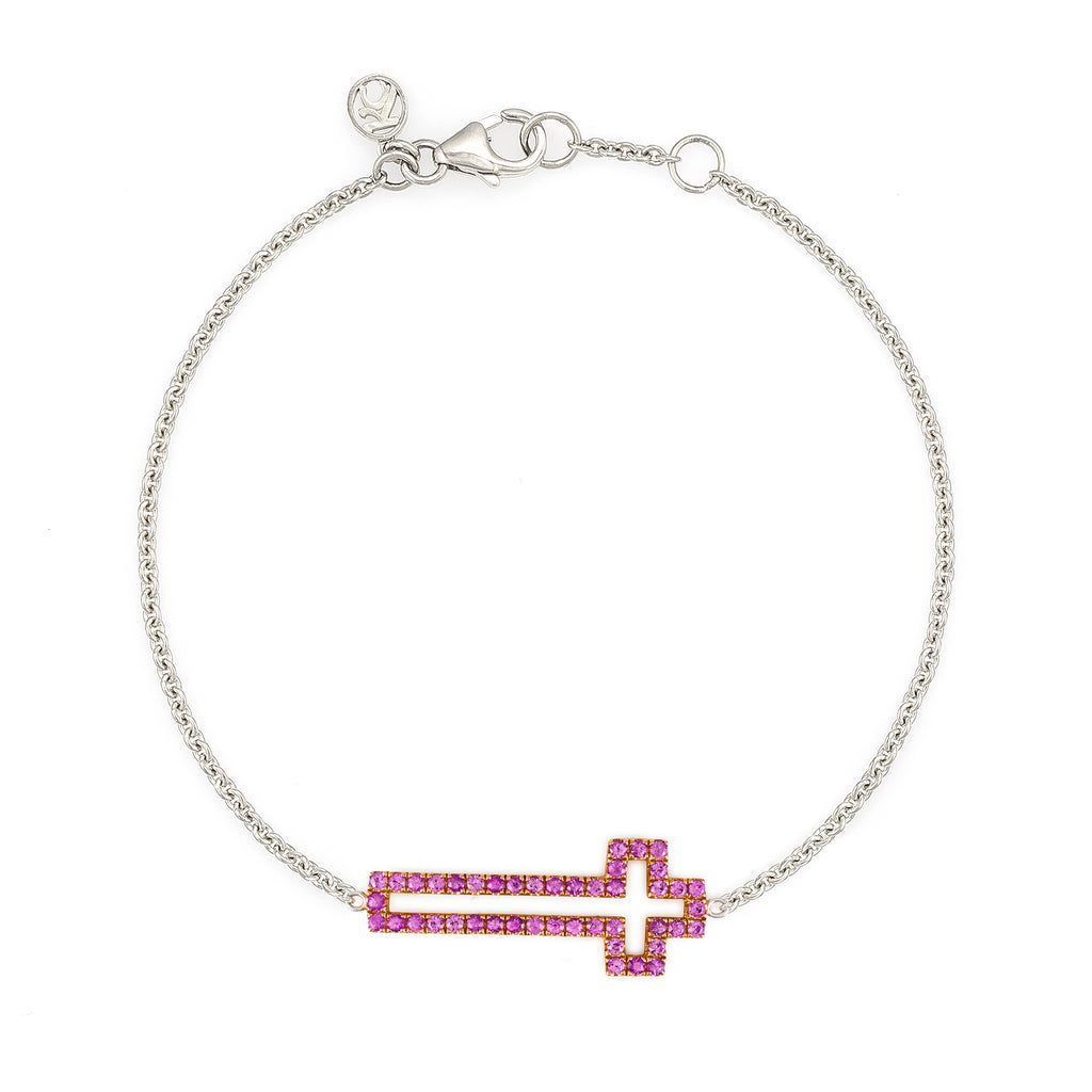 Etched Pink Sapphire Cross Bracelet