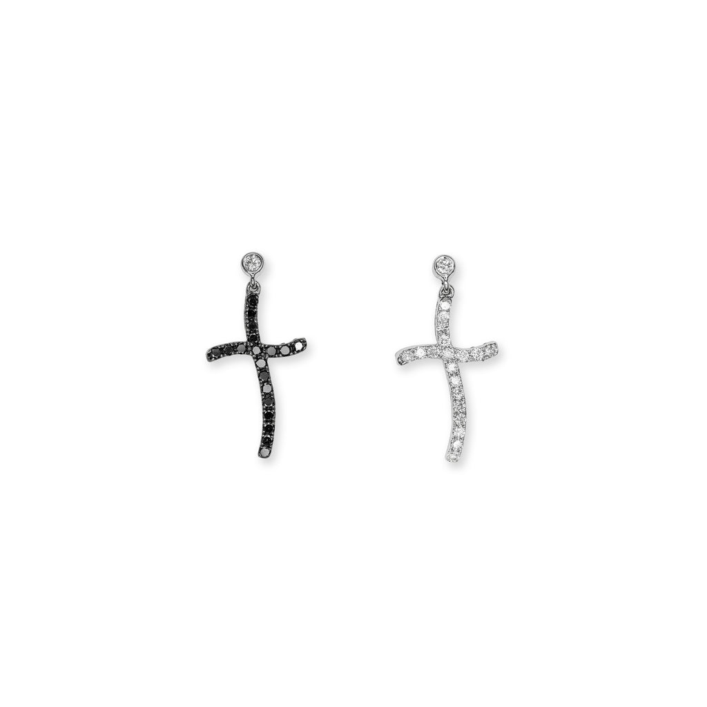 'Karma Cross' Double-sided Black and White Diamond Earrings