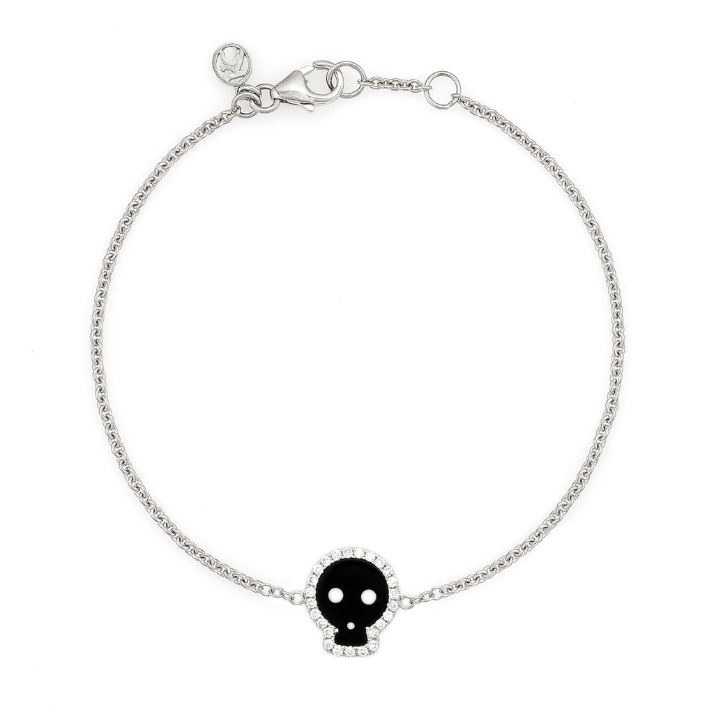 White Diamond & Onyx Skull Bracelet