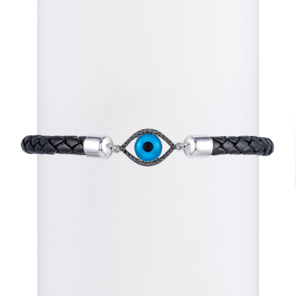 Men's Black Diamond Almond Turkish Eye & Leather Bracelet