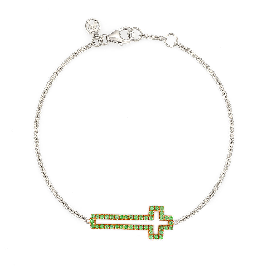 Etched Green Garnet Cross Bracelet