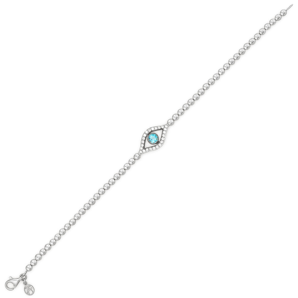 Etched Diamond & Aquamarine Evil Eye with Studded Chain