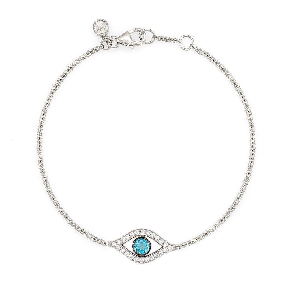 Etched Diamond & Aquamarine Evil Eye Bracelet