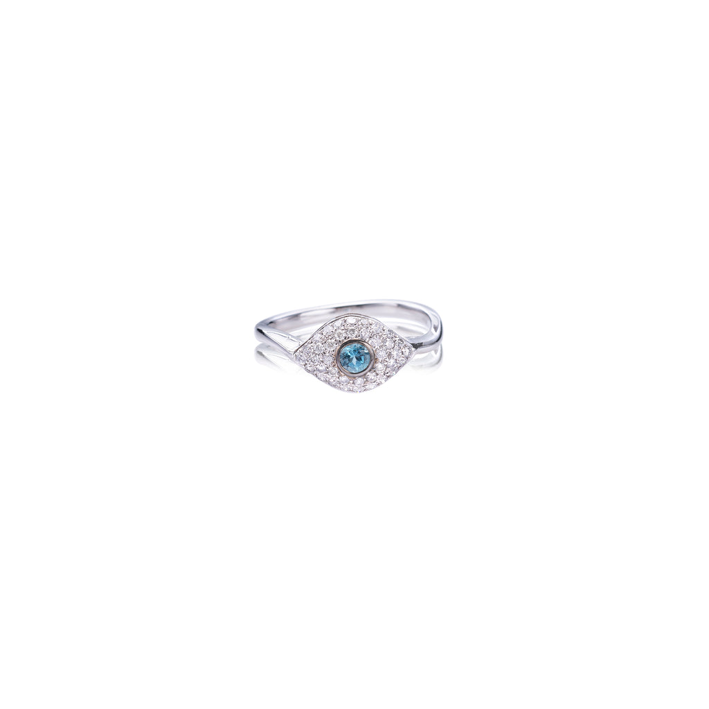 Diamond & Aquamarine Evil Eye Ring