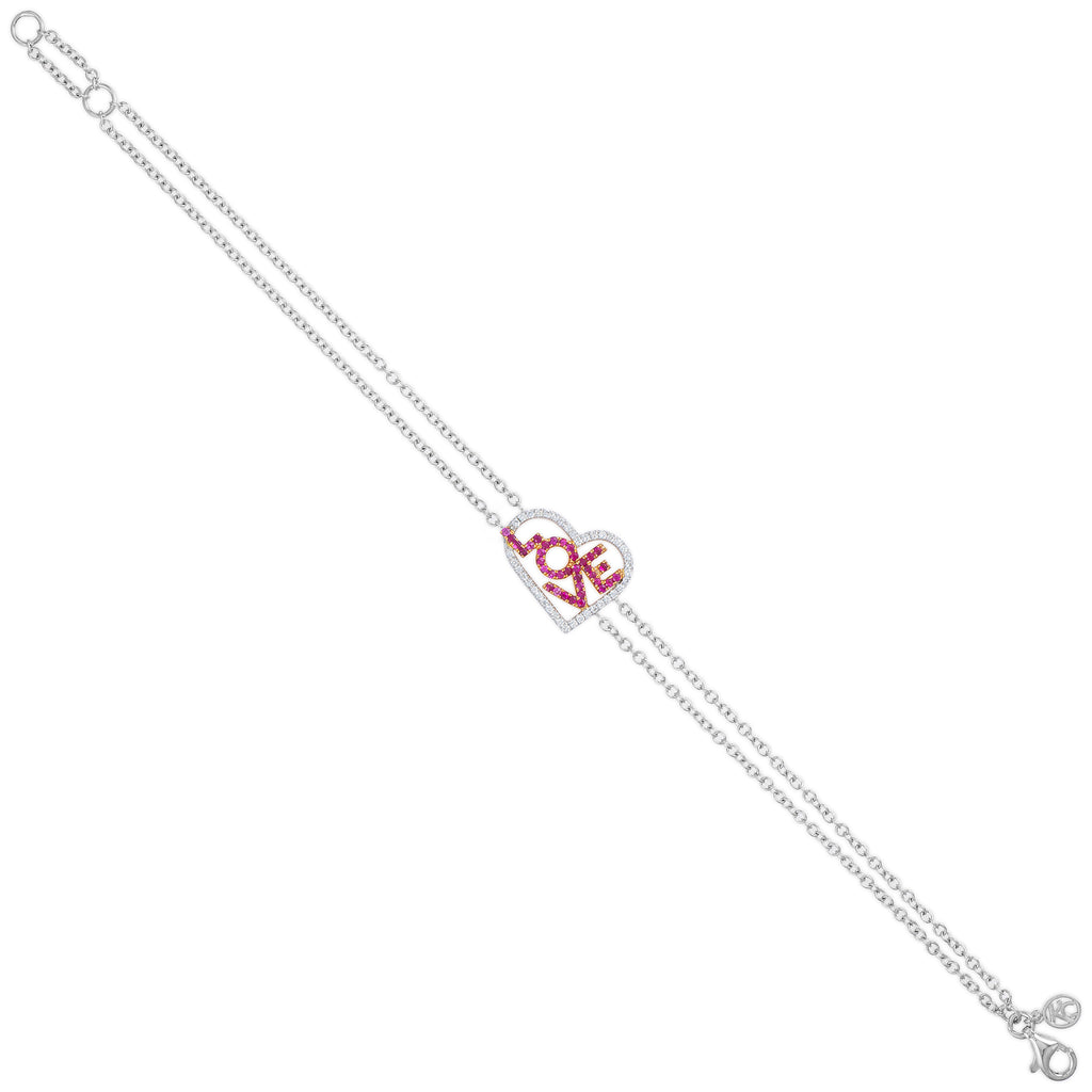 White Diamond & Ruby Love in Love Bracelet