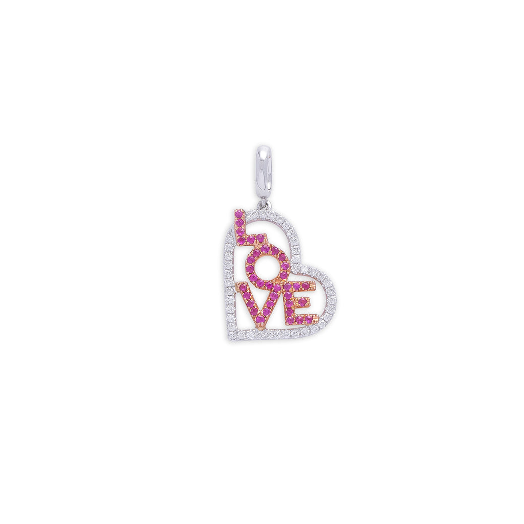 White Diamond & Ruby Love in Love Pendant