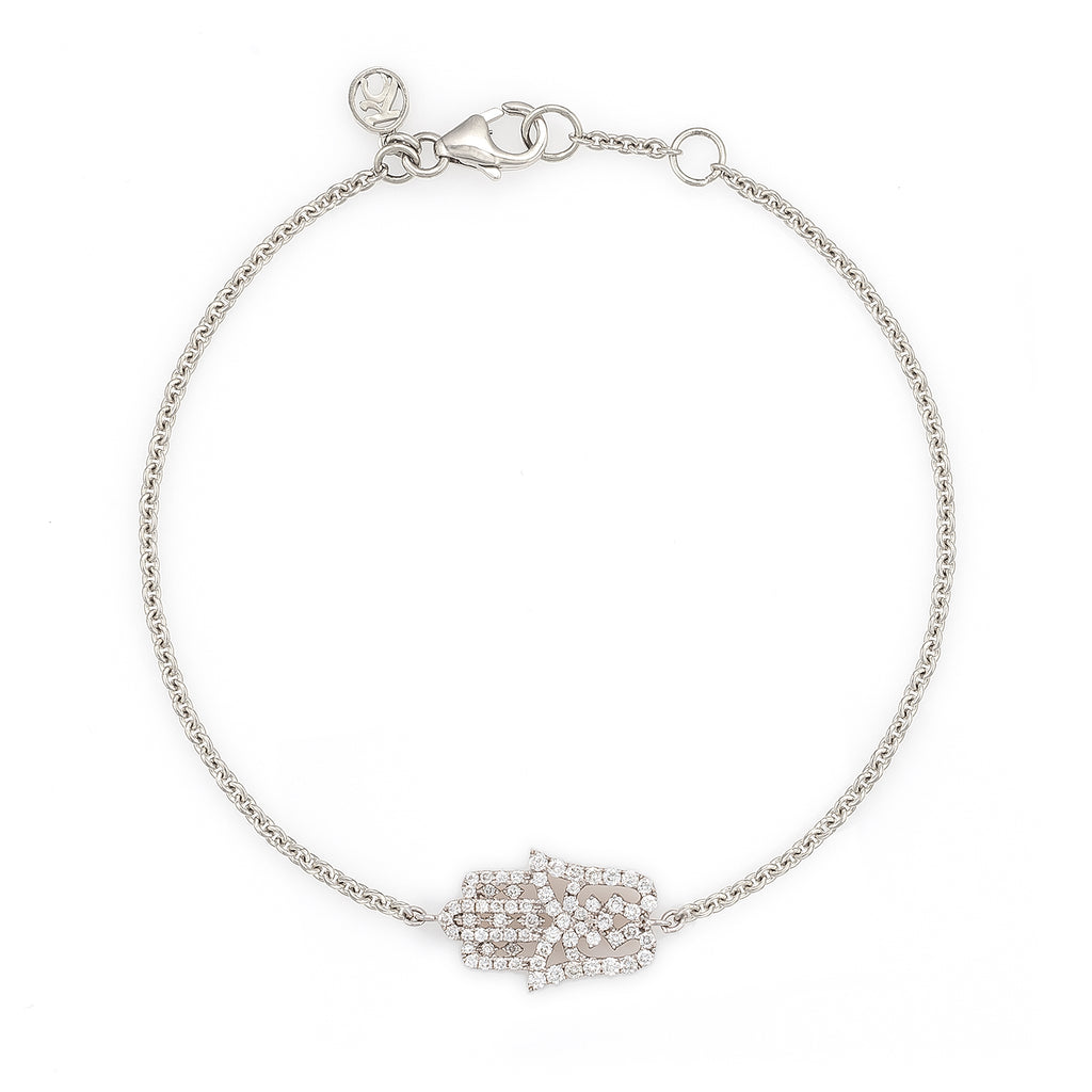 White Diamond Small Oriental Hamsa Bracelet