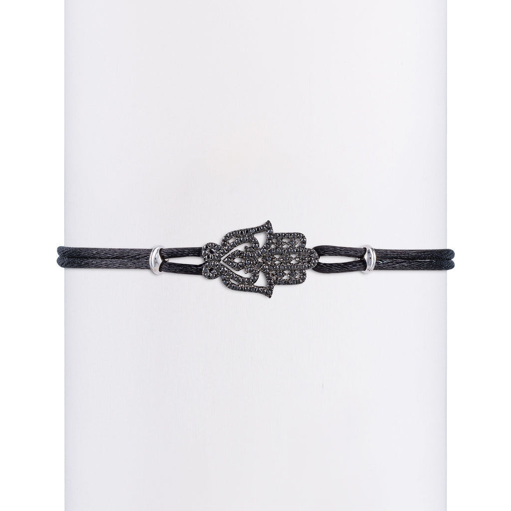 Men's Black Diamond Oriental Hamsa with String Bracelet