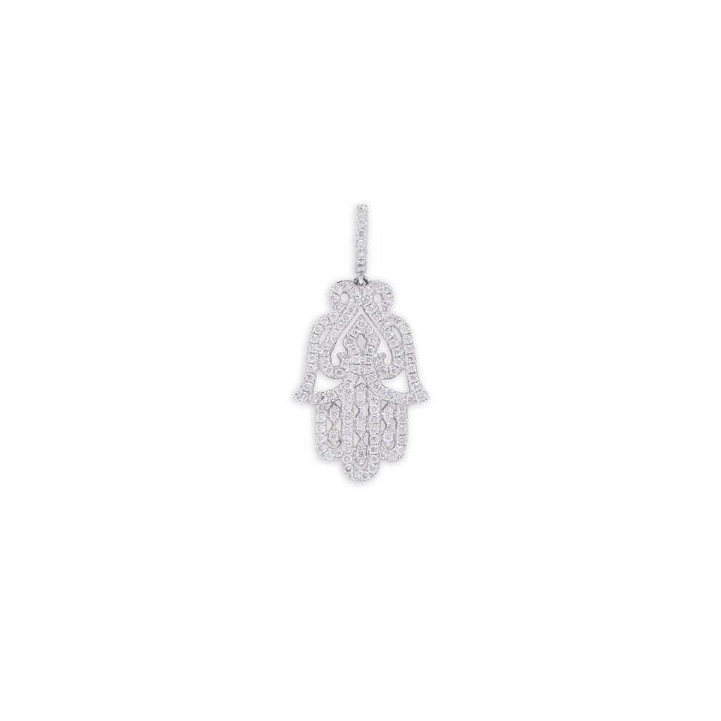 White Diamond Large Oriental Hamsa Pendant