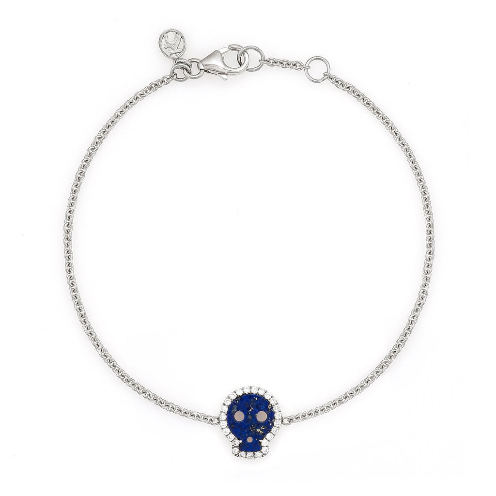 White Diamond & Lapis Skull Bracelet