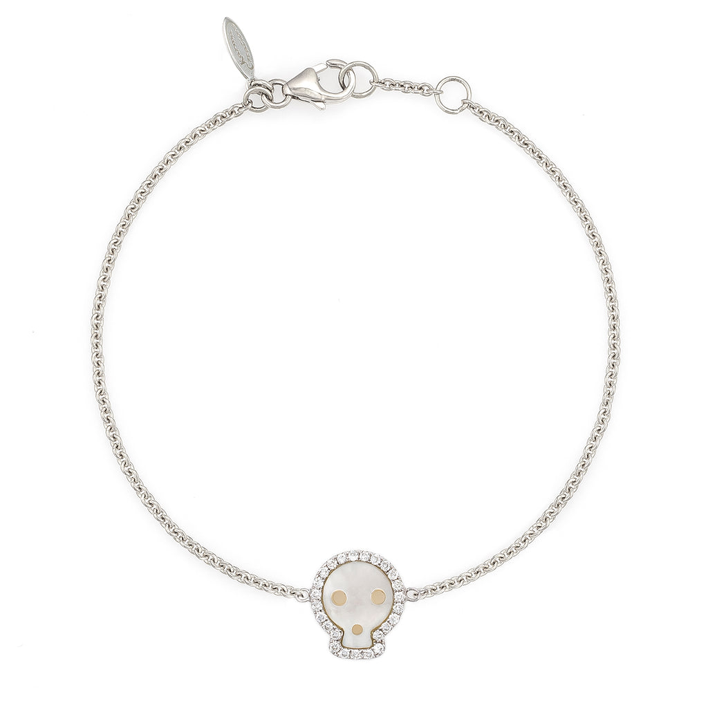 White Diamond & Mother of Pearl Skull Bracelet