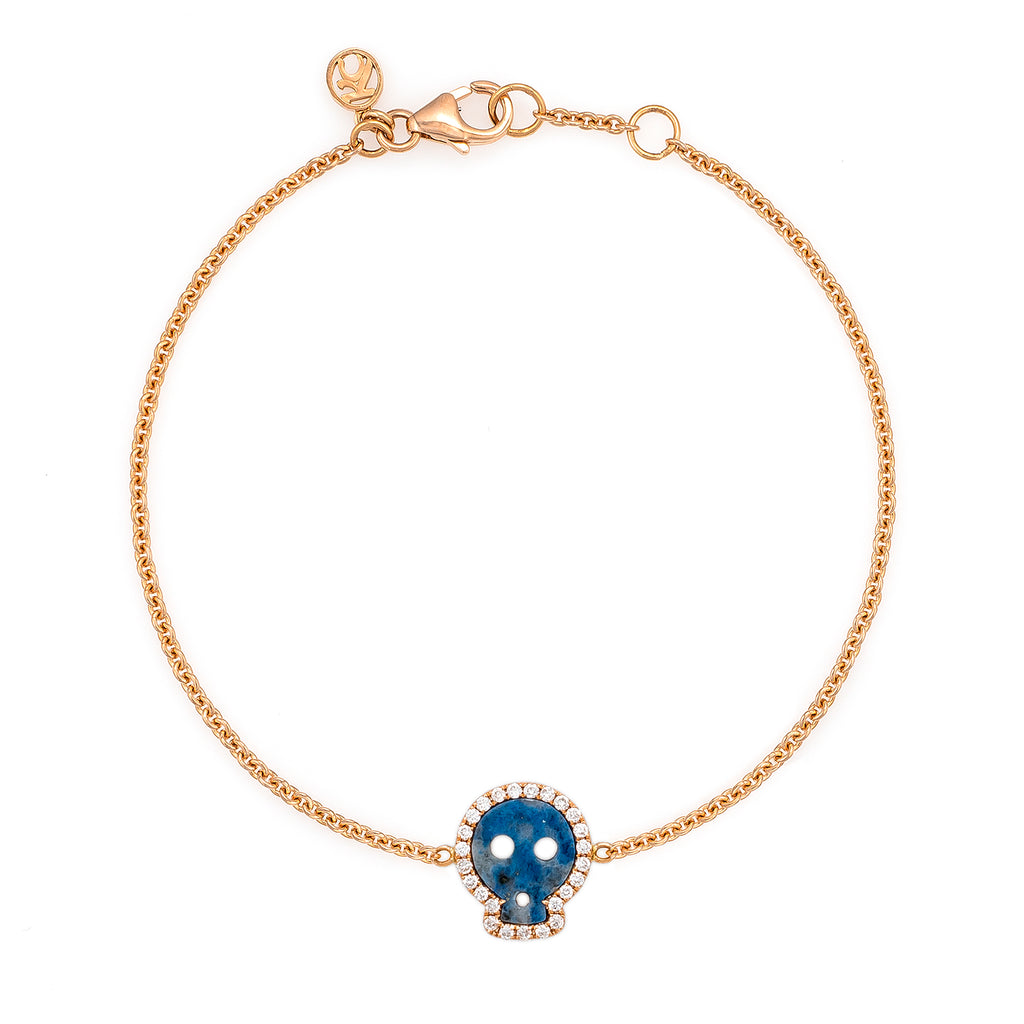 White Diamond & Pale Lapis Skull Bracelet