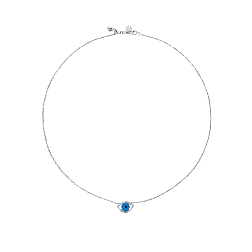 Almond White Diamond Turkish Eye Necklace